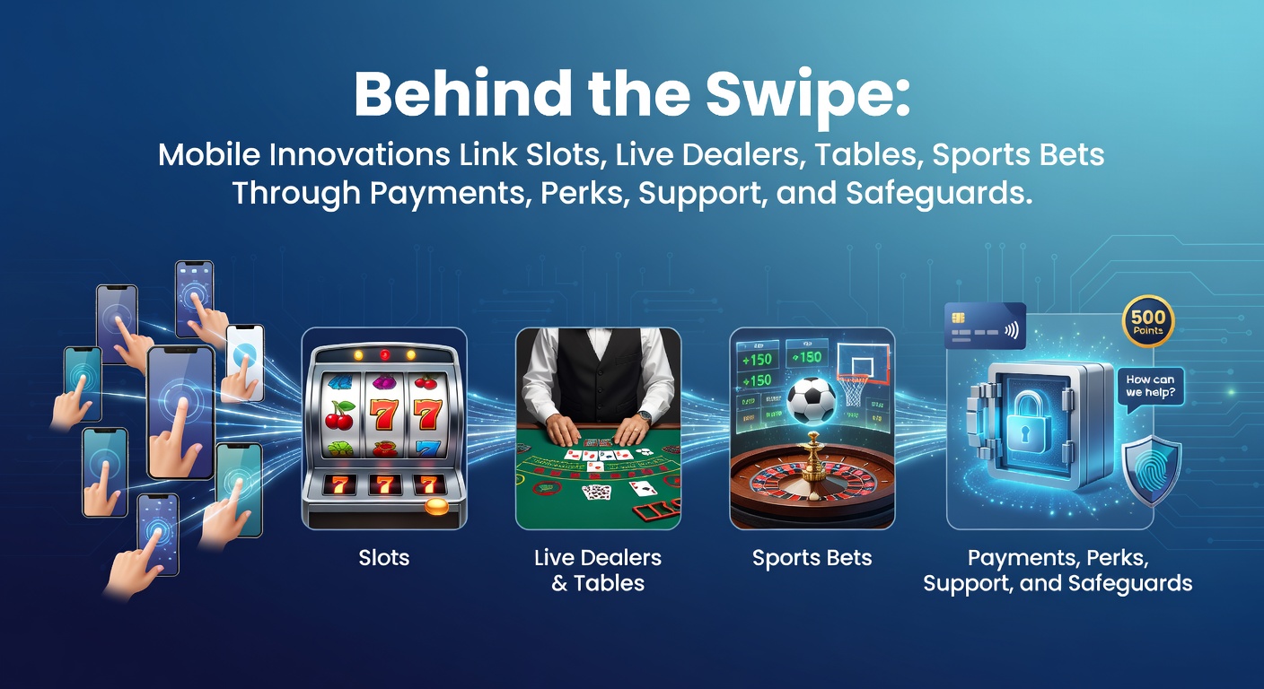 Smartphone displaying a unified mobile app interface where slots, live dealer blackjack, roulette tables, and live sports betting odds appear side by side with a single wallet balance visible