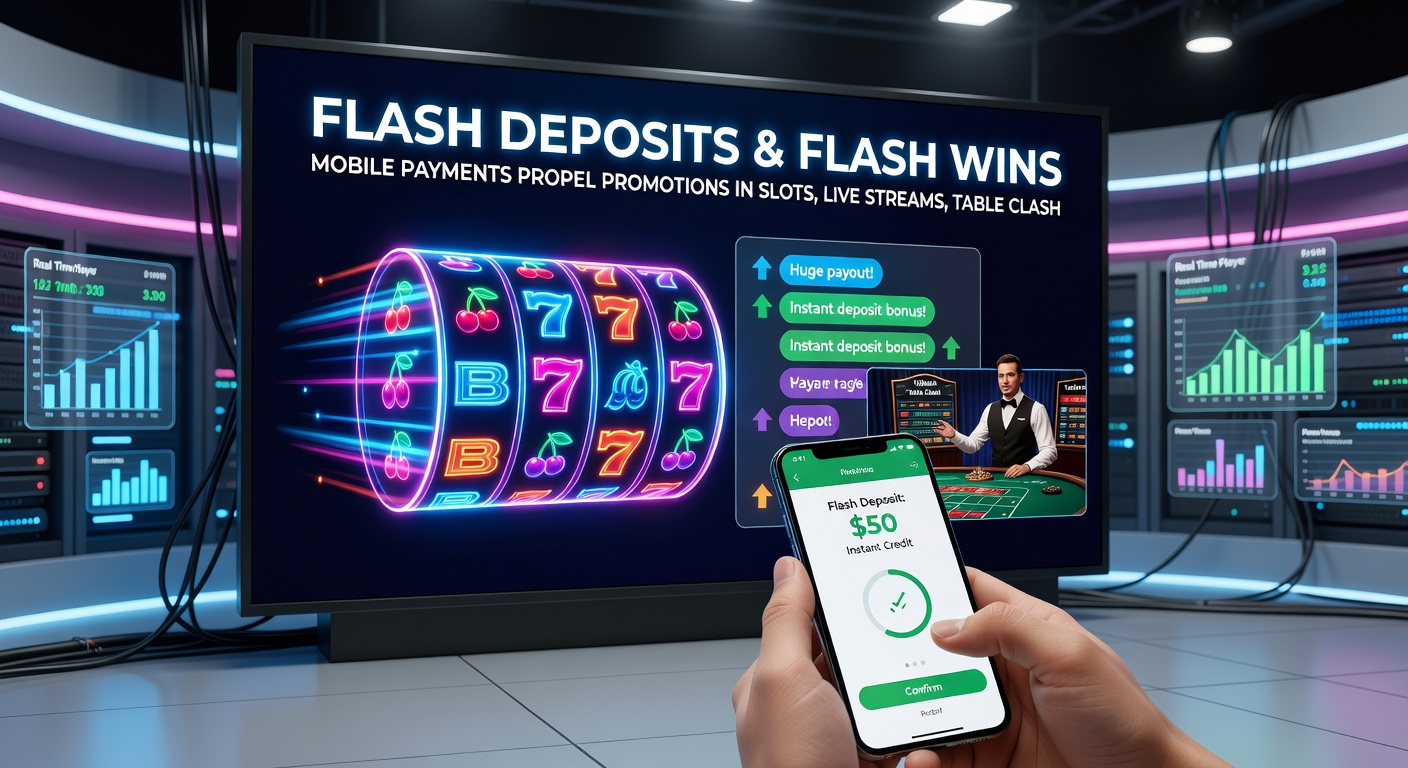 Vibrant scene of live dealer tables, sports betting slips, and slot reels exploding with mobile payment icons and VIP badges