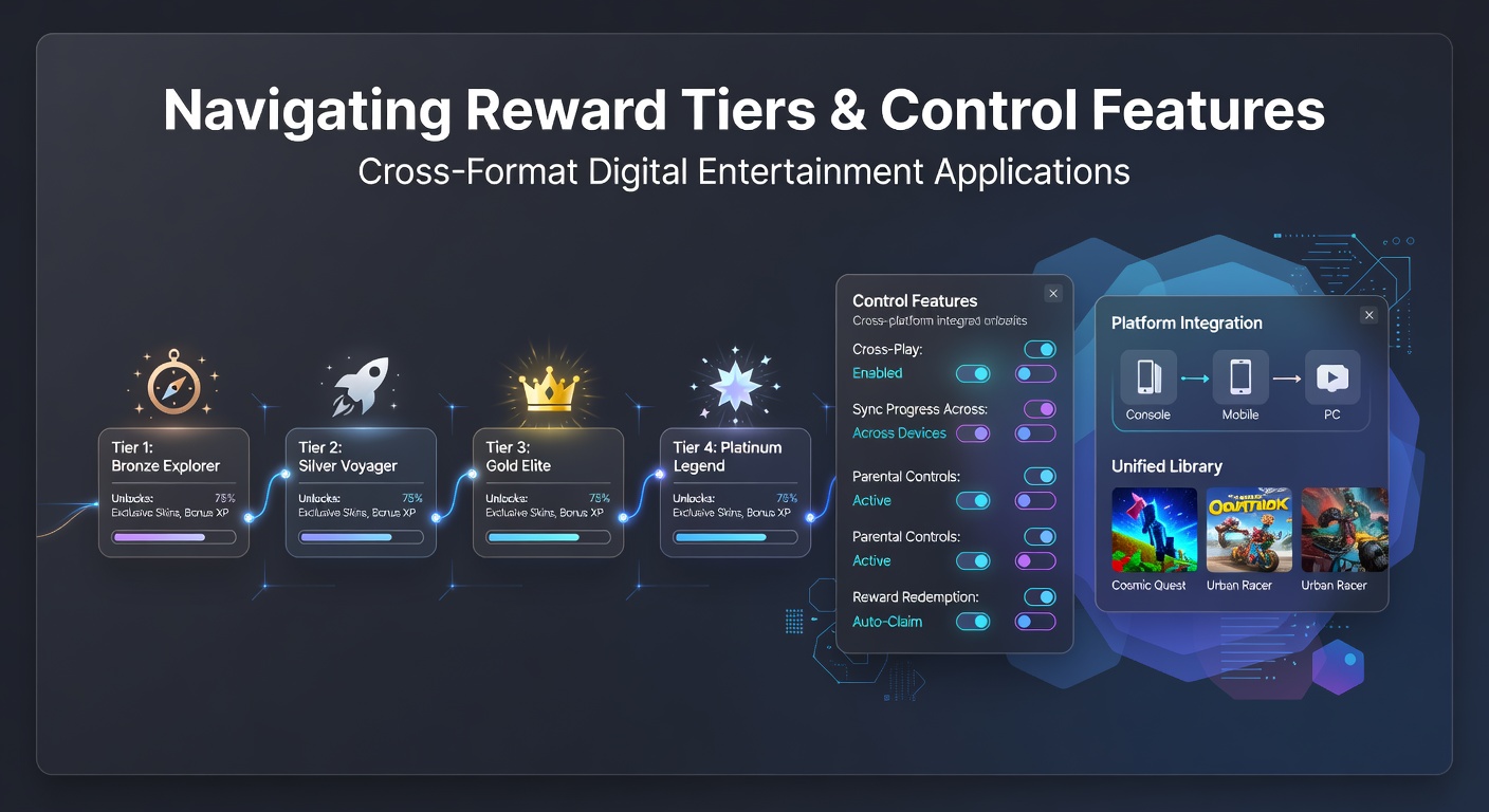 Overview of reward tiers in digital entertainment apps showing progression levels and control dashboards