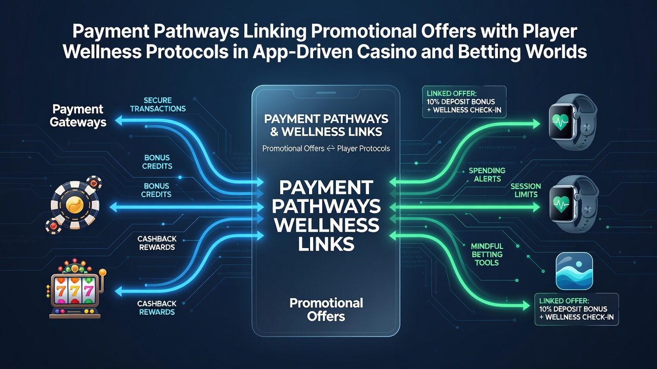 Mobile app interface showing payment options connected to bonus offers and wellness settings in a casino platform