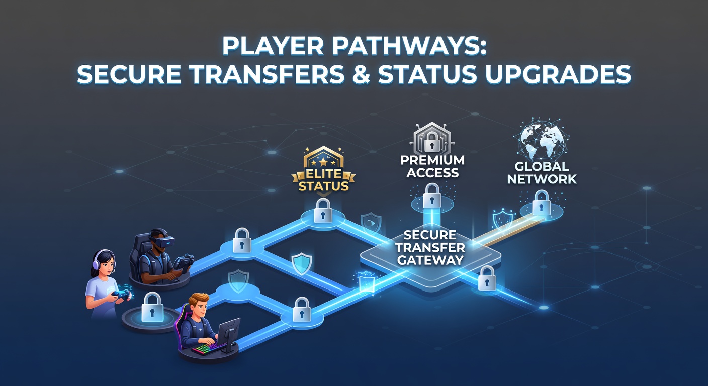 Visual representation of secure player transfers and status upgrades within mobile gaming applications
