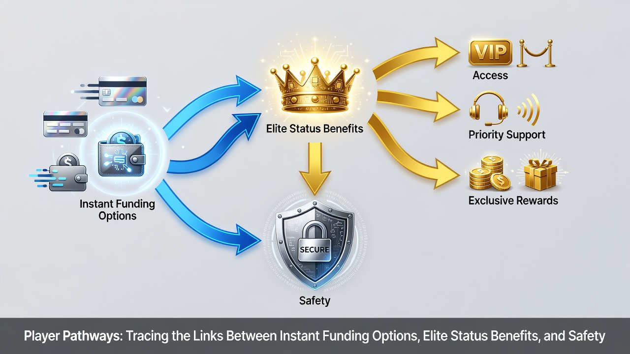 Diagram showing interconnections between funding speed, VIP tiers, and player protection layers in multi-format environments