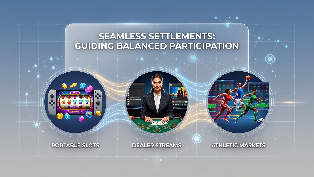 Illustration of seamless payment flows connecting mobile slots, live dealer streams, and athletic markets