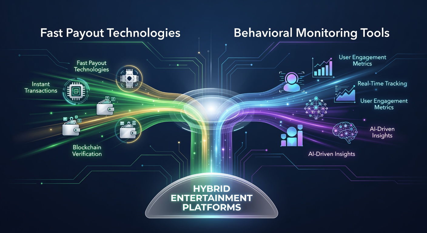 Hybrid entertainment platform dashboard showing real-time payout processing alongside behavioral analytics graphs