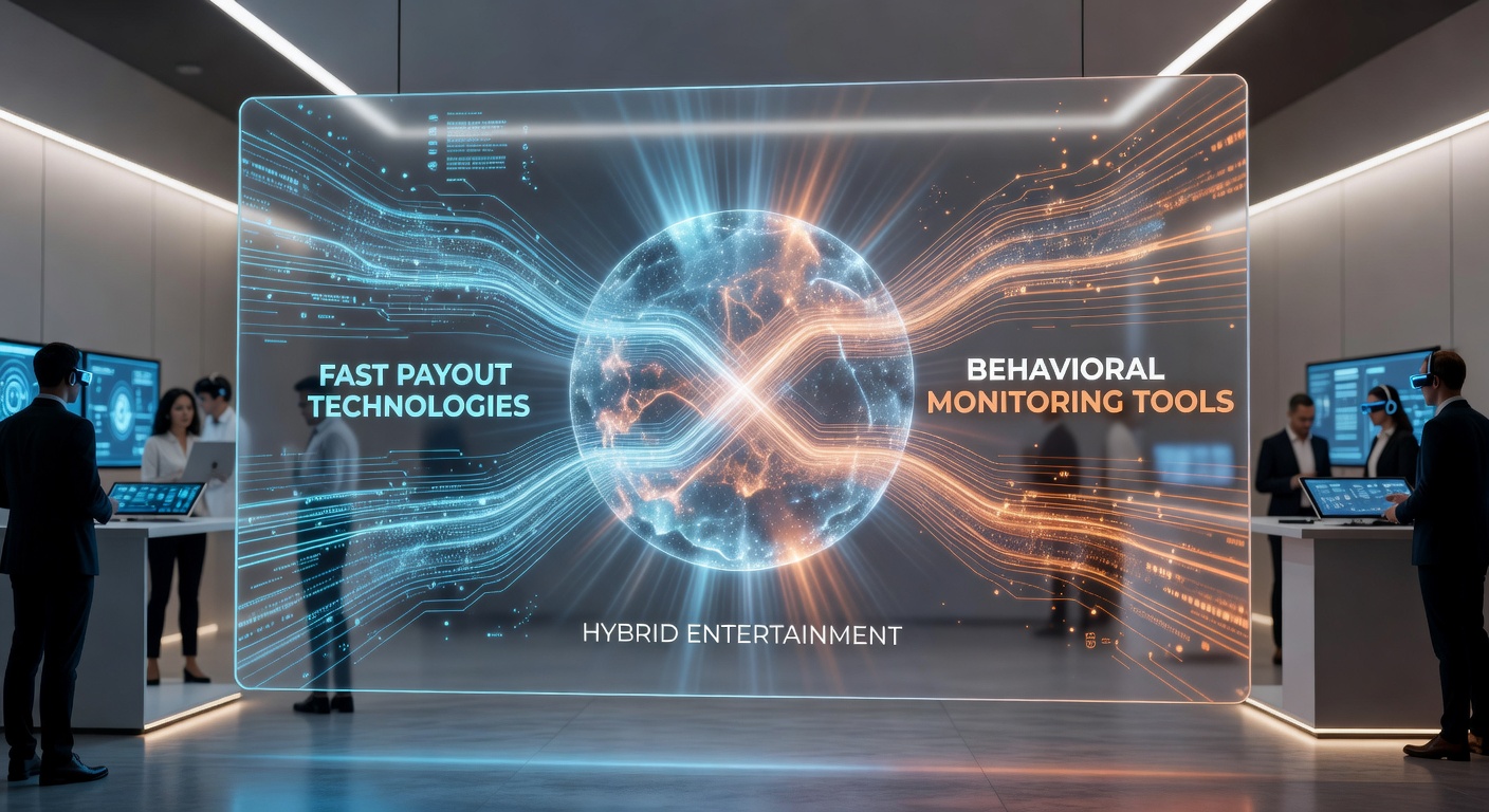 Split-screen view of payout confirmation screen next to behavioral monitoring alert panel in a hybrid platform interface